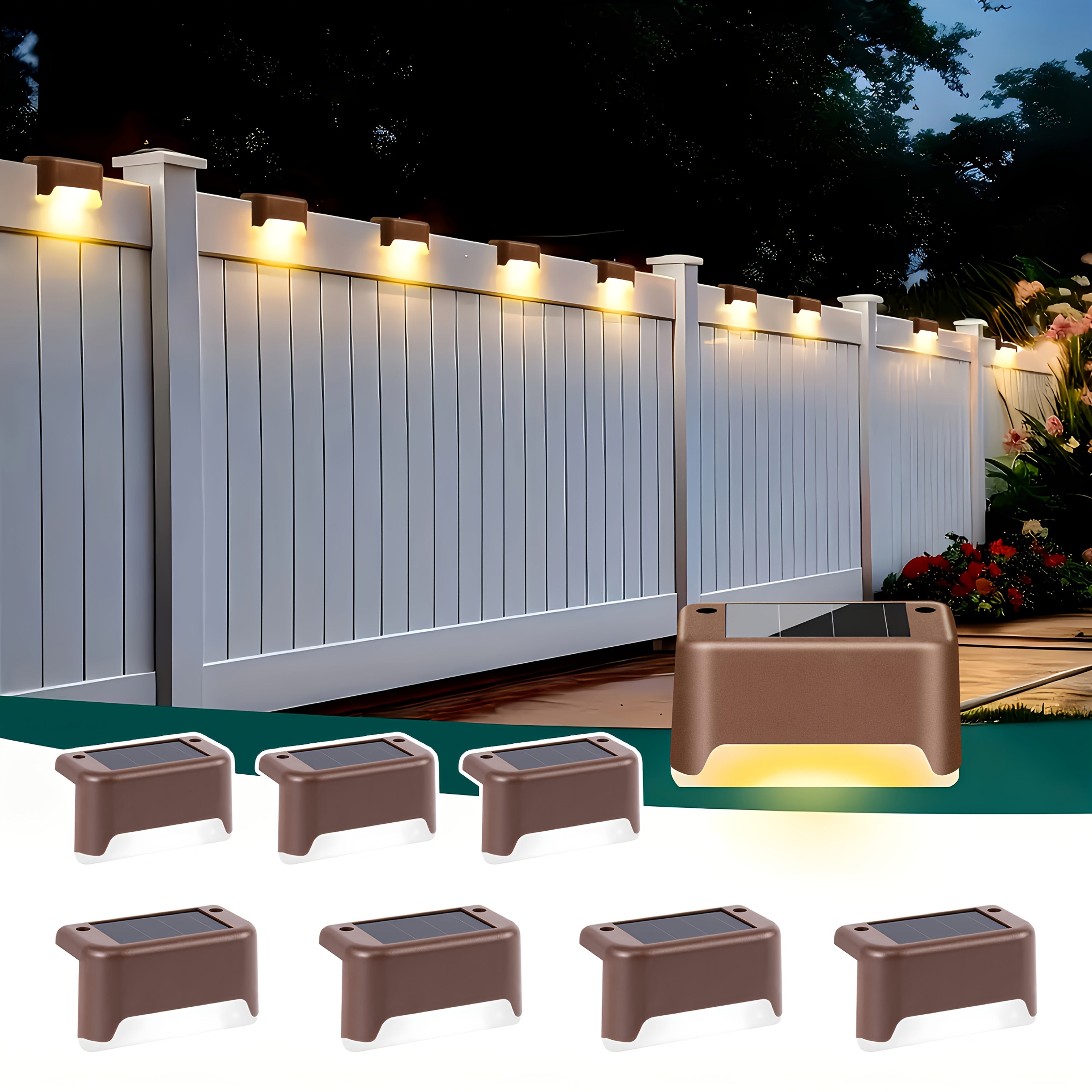 Solar Step Lights Outdoor Waterproof LED – Auto On/Off Warm White Landscape Lighting for Stairs, Fences, Courtyards & Garden Paths, Matte Metal, Black/White/Brown, 4/8/16/32 Pack Canada