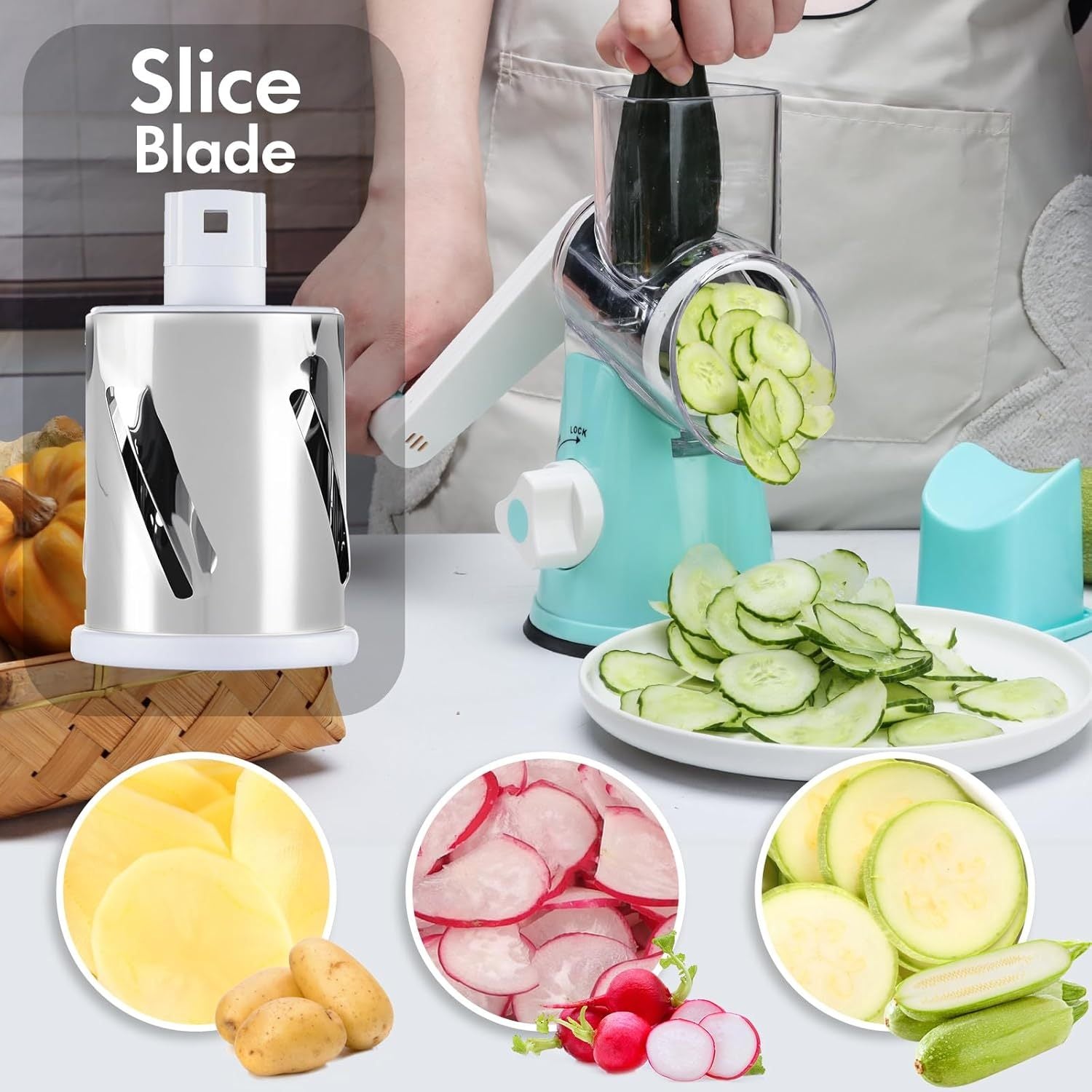 4pcs Multi Functional Hand Cranked Vegetable Cutter, Household Kitchen Manual Vegetable Machine, Slicer, Slicer, Drum Type Vegetable Cutter