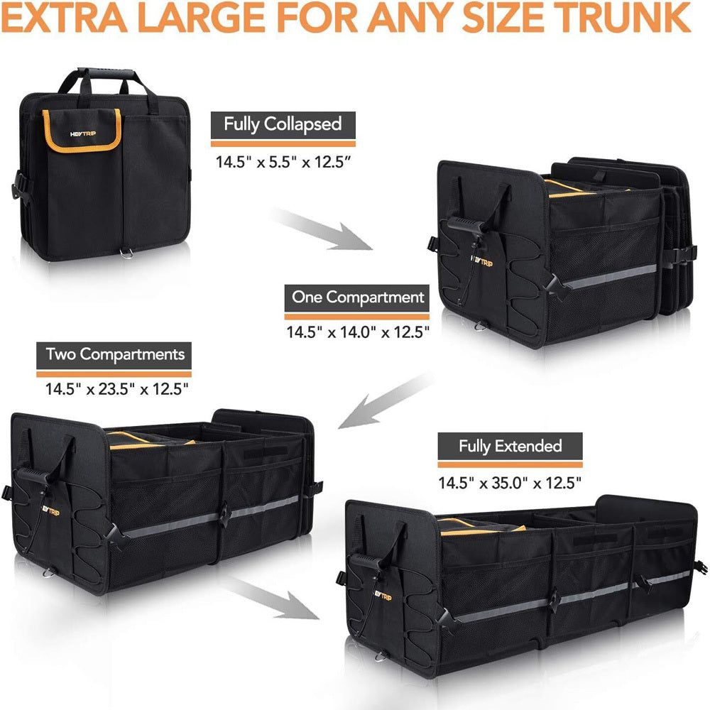Car Trunk Storage Box Cargo Organizer Collapsible Size Adjustable w/ Lid for Car SUV