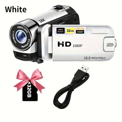 1080P Full HD Digital Camera with 270° Rotating Flip Screen, 32GB Memory Card Included, 16x Zoom, Wide Angle Lens, Portable Vlogging Camera for Travel, Outdoor & Party Recording