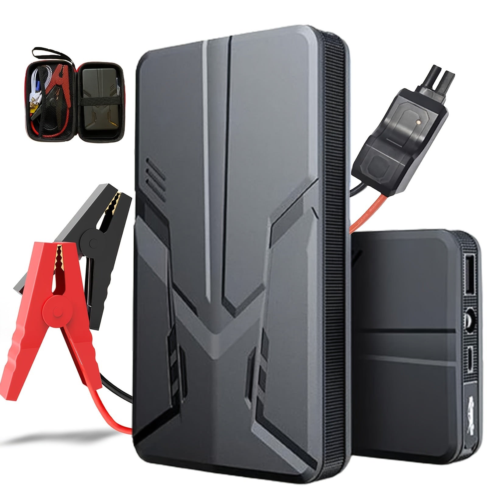 Compact 30000mAh Portable Car Jump Starter & Power Bank - Emergency 12V Auto Booster for SUVs, Cars up to 1.59gal Gas & 101.44oz Diesel Engines with Smart Clip, Spark-Proof, USB Charging, LED Flashlight, and Multi-Device Compatibility No Wireless