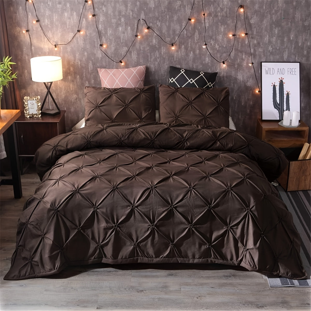 Pinch Pleat Tufted Duvet Cover Set 2/3pcs White – Geometric Comforter Cover with Pillow Shams, Soft All-Season Bedding for Bedroom Decor, Twin Full Queen King