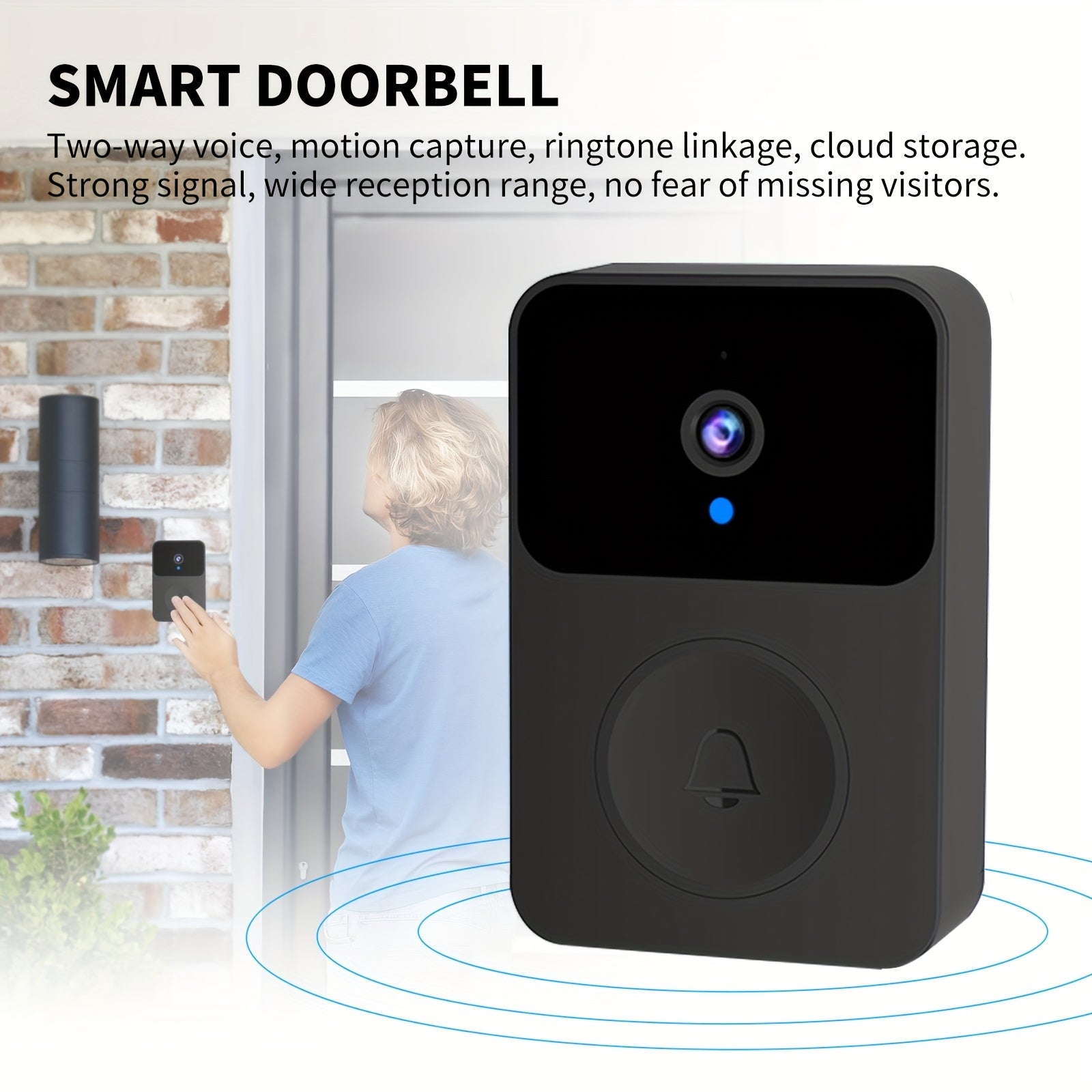 Smart HD Video Camera Wireless Doorbell - Night Vision, Voice Change, 2-Way Calls, Photo, Recording - Wifi Rechargeable Security Doorbell with Built-In Battery