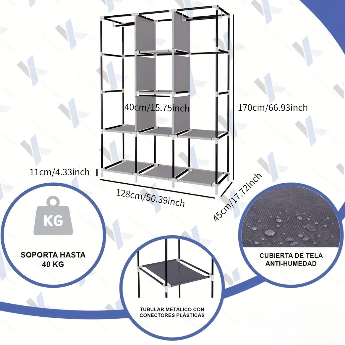 Freestanding Fabric Wardrobe Closet 170x128cm – Non-Woven Portable Clothes Organizer with 6 Shelves, 2 Hanging Sections & 4 Side Pockets, Dustproof Bedroom & Living Room Storage