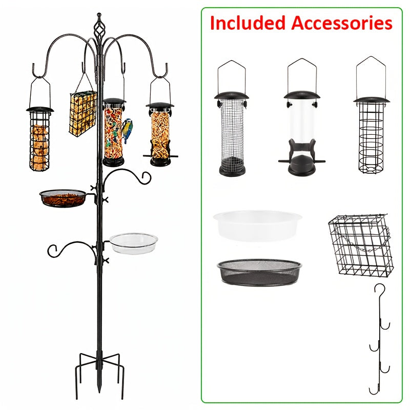 Bird Feeder Pole Set Squirrel Proof 91"/94" Heavy Duty Shepherd Hook with Squirrel Baffle, Metal Tray, Bird Feeder Cage & Bird Bath Dish – Outdoor Wild Bird Feeding Station for Garden Canada