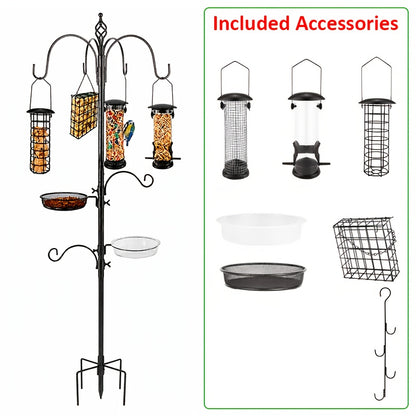 Bird Feeder Pole Set Squirrel Proof 91"/94" Heavy Duty Shepherd Hook with Squirrel Baffle, Metal Tray, Bird Feeder Cage & Bird Bath Dish – Outdoor Wild Bird Feeding Station for Garden Canada