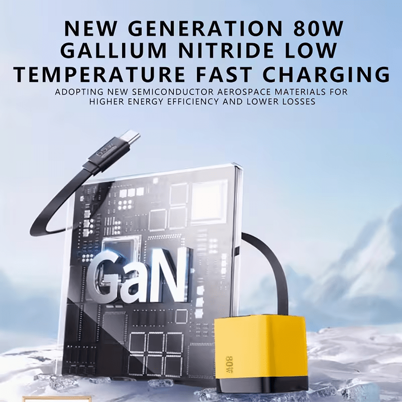 Latest Gan Technology: 80W 3-Port Quick Charger with Retractable Cable - Extremely Compact - Cool to The Touch - PD/QC 3.0 Compatible with Iphone 17/16/15/14/13/12/11, And Ipad