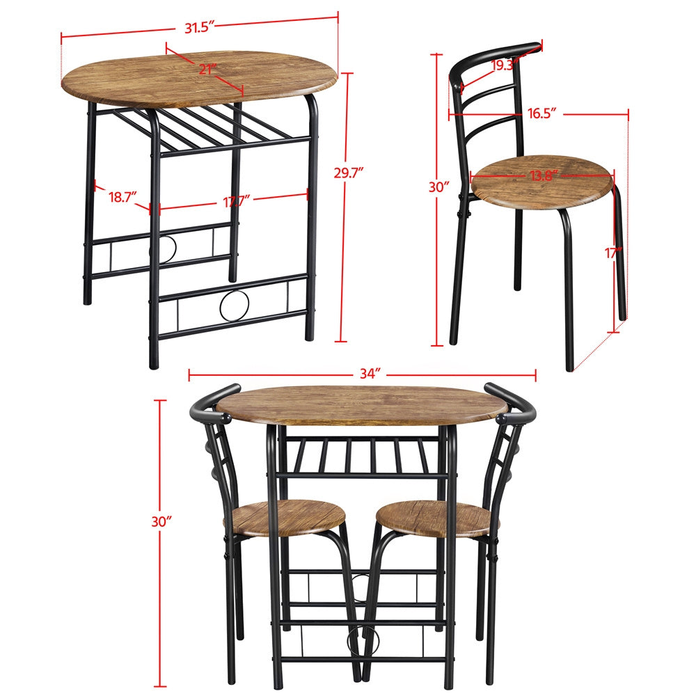 ALDEN DESIGN Dining Table Set, 3pcs Modern Round Dining Table Set for 2, Compact Space Saving Kitchen Table and Chairs with Steel Legs & Storage Rack, Perfect for Apartments, Dorm Rooms, Breakfast Nooks