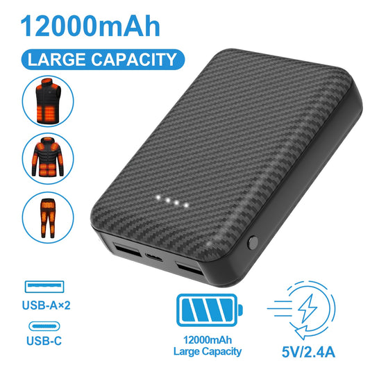 GAROERFAR 12000mAh Large Capacity Power Bank, 5V/2.4A Emergency Battery Pack, Essentials for Summer Outdoor Camping Trips, Lightweight Portable Charger, Applicable to Camping Lights, Bicycle Light, Air-conditioned Suit, Phones, Headphones