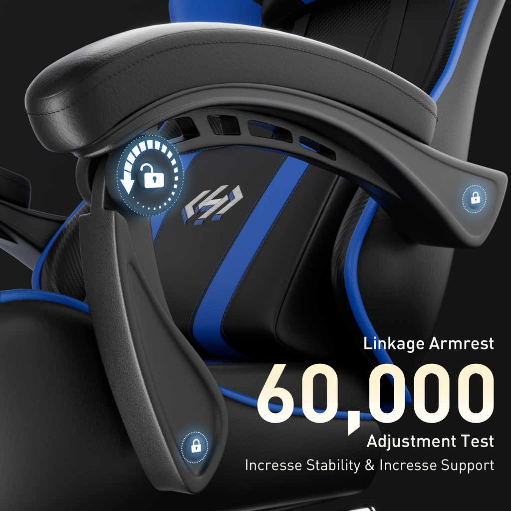 Ergonomic Gaming Chair with 6-Point Support, 135 Degree Recline, Video Game Chair with Independent Pocket Springs And Adjustable Lumbar/Headrest, Faux Leather Office And Gaming Seat, Bedroom, Office, Christmas Gift, Birthday Gift, Adults
