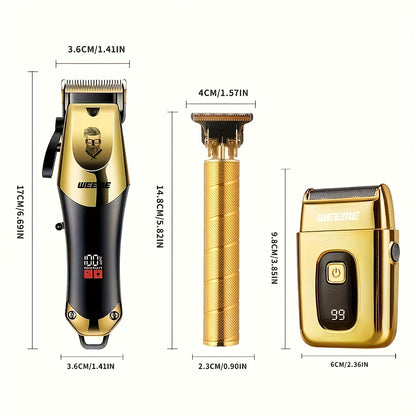 Hair Clipper Set for Men – Weeme USB Rechargeable Trimmer with LCD Screen, 8 Guide Combs, Shaver & Cleaning Kit | Father's Day Grooming Gift