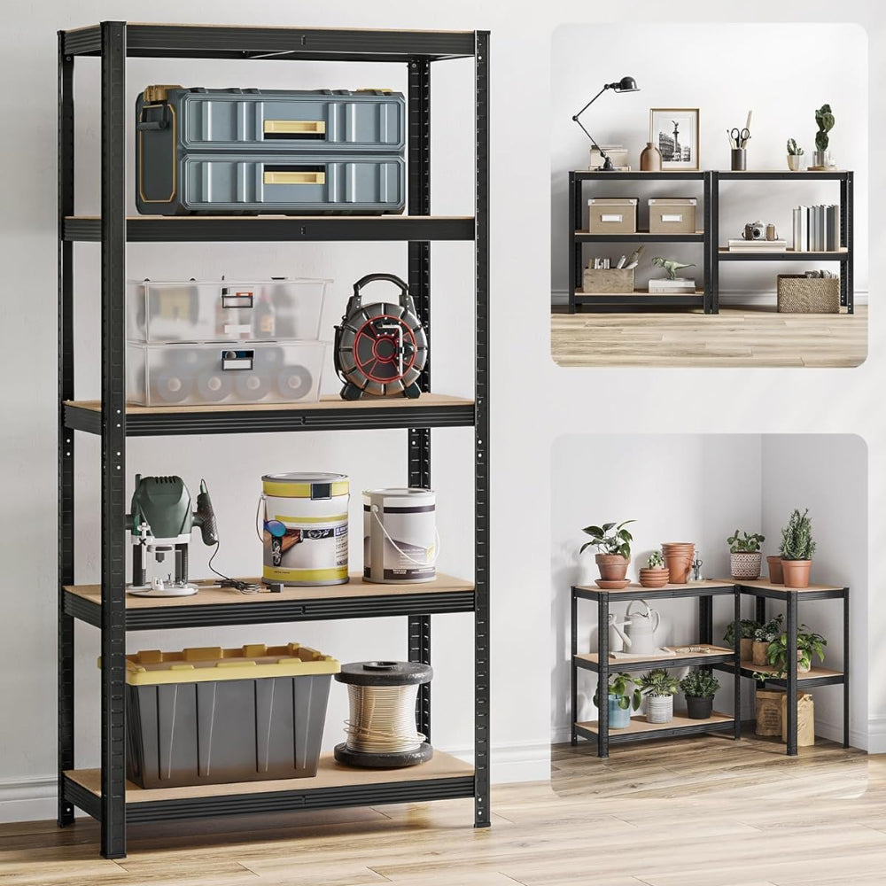 1PC Heavy Duty Storage Shelves, 5-Tier Industrial Shelving Unit with 2200 lbs Capacity, Adjustable Metal Utility Rack, Freestanding Garage Shelving for Organization, Easy Assembly, Wide Use for Warehouse, Kitchen Pantry, Basement, Laundry Room, Closet, Ba