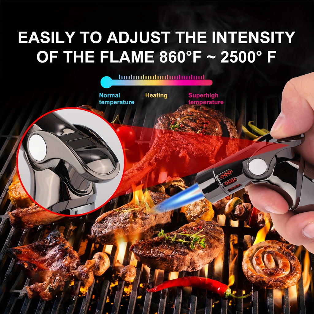 Butane Torch Lighter, Premium 4 Flame Big Kitchen Torch Lighters with Adjustable Refillable Multipurpose Culinary Blow Torch for Creme Brulee, Baking, BBQ (Butane Gas Not Included)