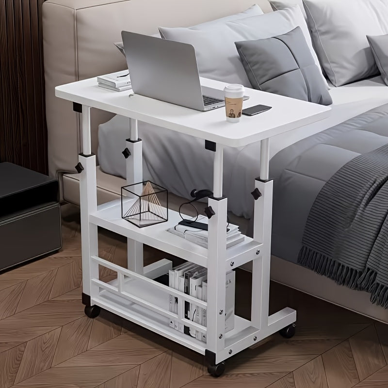 3-Tier Mobile Lifting Desk with Wheels Portable Side Table 3-Layer Storage Space-Saving Laptop Desk for Sofa Bedroom Living Room - Canada