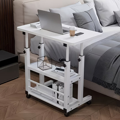 3-Tier Mobile Lifting Desk with Wheels Portable Side Table 3-Layer Storage Space-Saving Laptop Desk for Sofa Bedroom Living Room - Canada