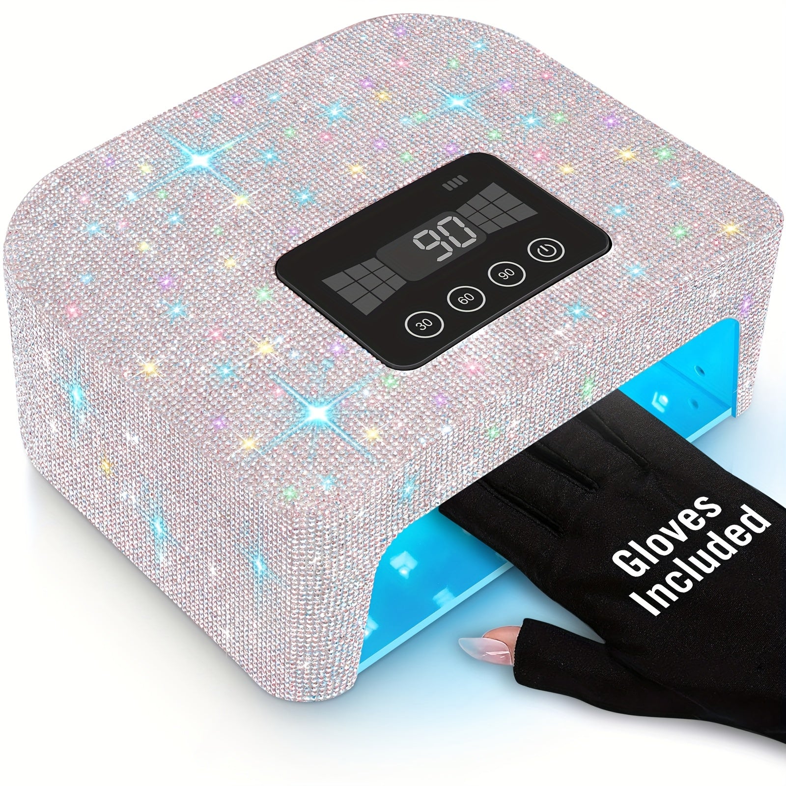 Cordless LED Nail Lamp for Gel Nails – Rechargeable UV Light with 4 Timer Modes, Smart Sensor & Sparkling Rhinestone Design for Salon-Quality Home Nail Art