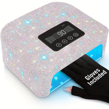 Cordless LED Nail Lamp for Gel Nails – Rechargeable UV Light with 4 Timer Modes, Smart Sensor & Sparkling Rhinestone Design for Salon-Quality Home Nail Art