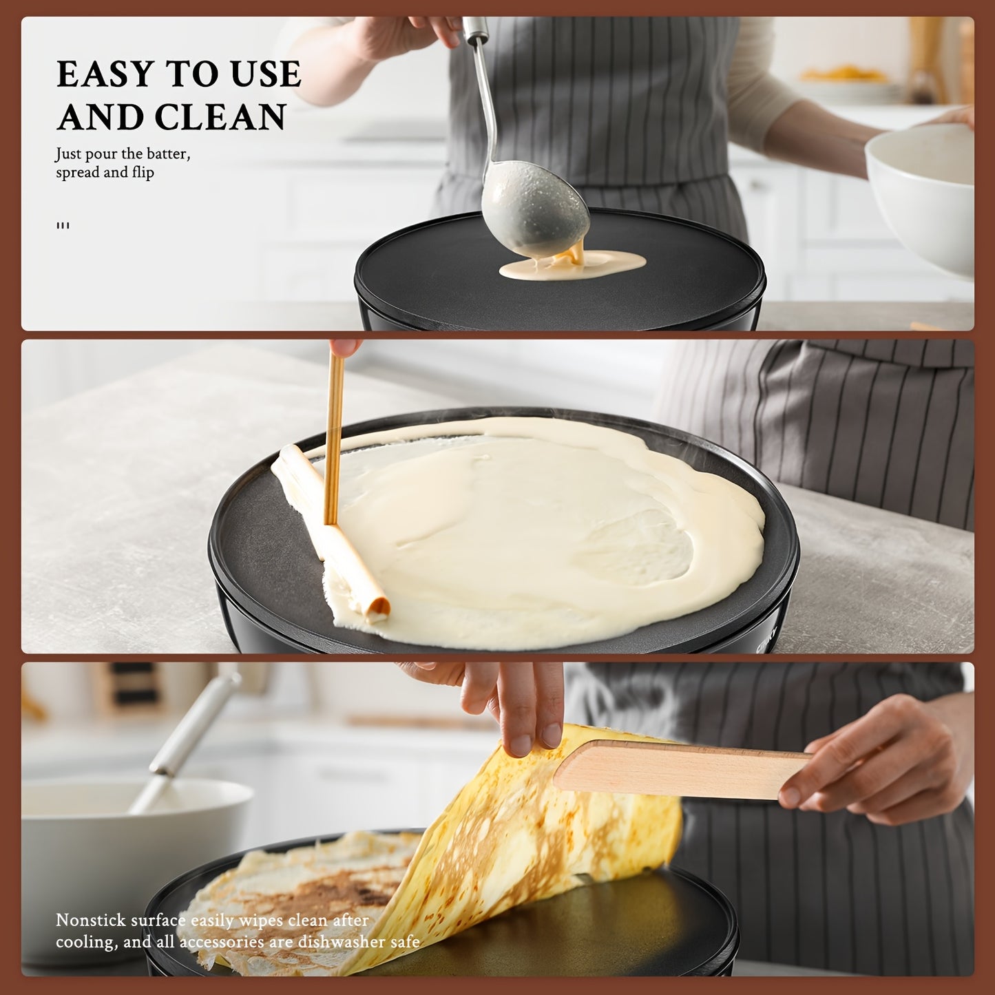 Electric Crepe Maker 12" Nonstick Pancake Griddle 1000W with Adjustable Temperature Control – Includes Spatula & Batter Spreader, Makes Crepes, Pancakes, Omelets & Quesadillas, Compact Countertop Design