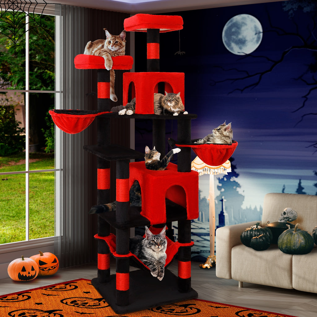 REACHABLE 71/84 Inches Cat Tree, for Large Cat Tree Tower for Large Cats, with Scratching Posts, Perches, Cat Houses, Dangling Toy, Cat Tree Tower, Spring