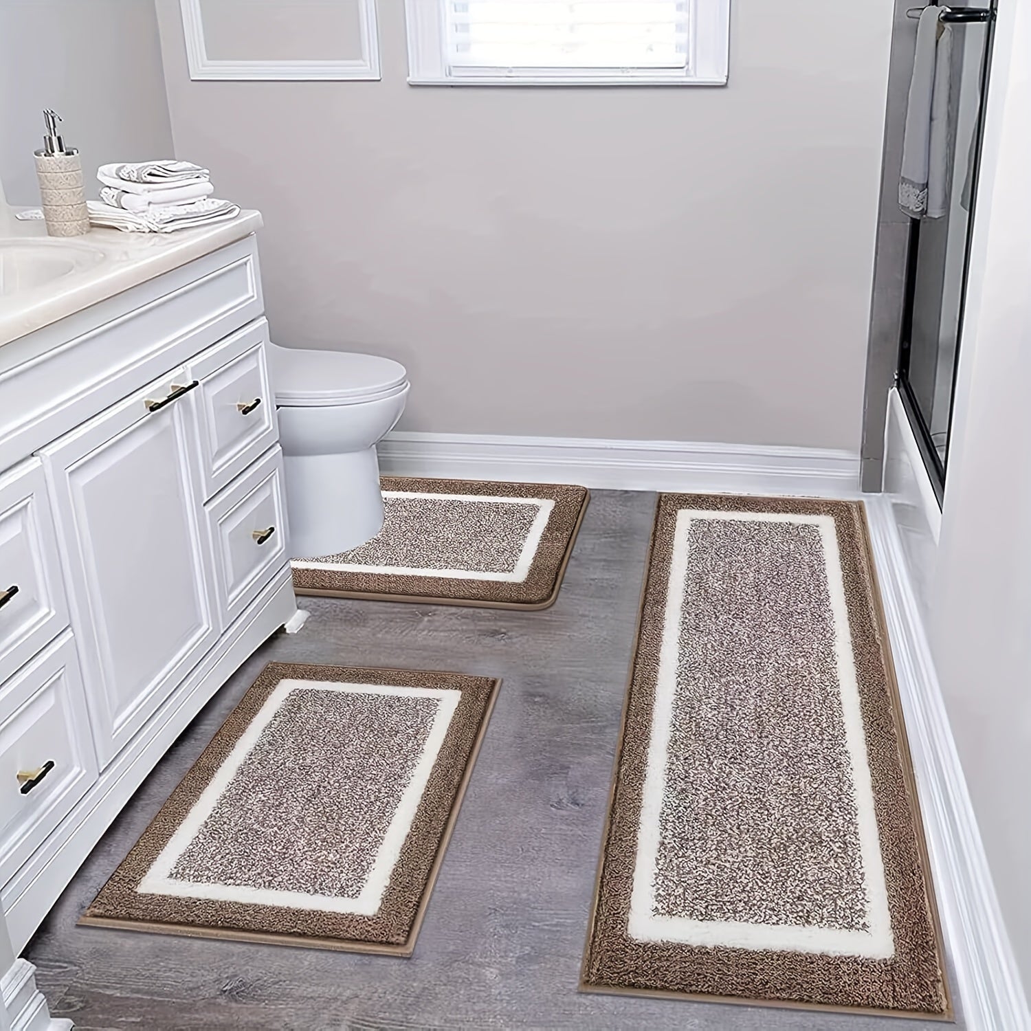 Bathroom Rugs Set 3 Piece Non Slip Ultra Soft Microfiber Bath Mats - Absorbent Plush Bath Rugs with U-Shaped Contour Toilet Mat, Machine Washable