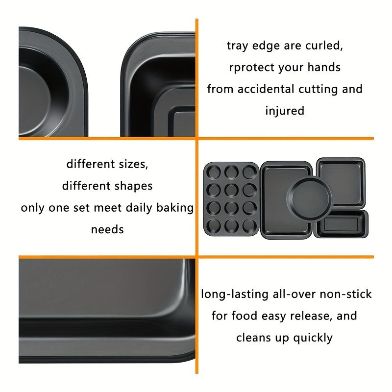Baking Pans Nonstick Set, 5pcs Bakeware Sets with Round/Square Cake Pan, Muffin Pan, Loaf Pan, Roast Pan, Baking Sheets for Oven, Mobzio Kitchen Cookware Sets Baking Supplies