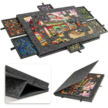 Puzzle Board with 6 Sliding Drawer Organizers for 1500 Pieces - Portable 23.6"x31.5" Puzzle Table with Storage & 2 Puzzle Boxes, Family Game Gift