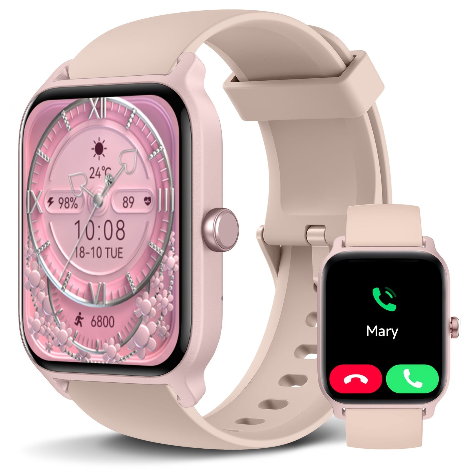 Smartwatch with Built-in Alexa, 1.8" HD Touch Screen, Answer & Make Calls, 100+ Sports Modes, Waterproof Fitness Tracker with Pedometer for iPhone & Android – Smart Watch for Women & Men