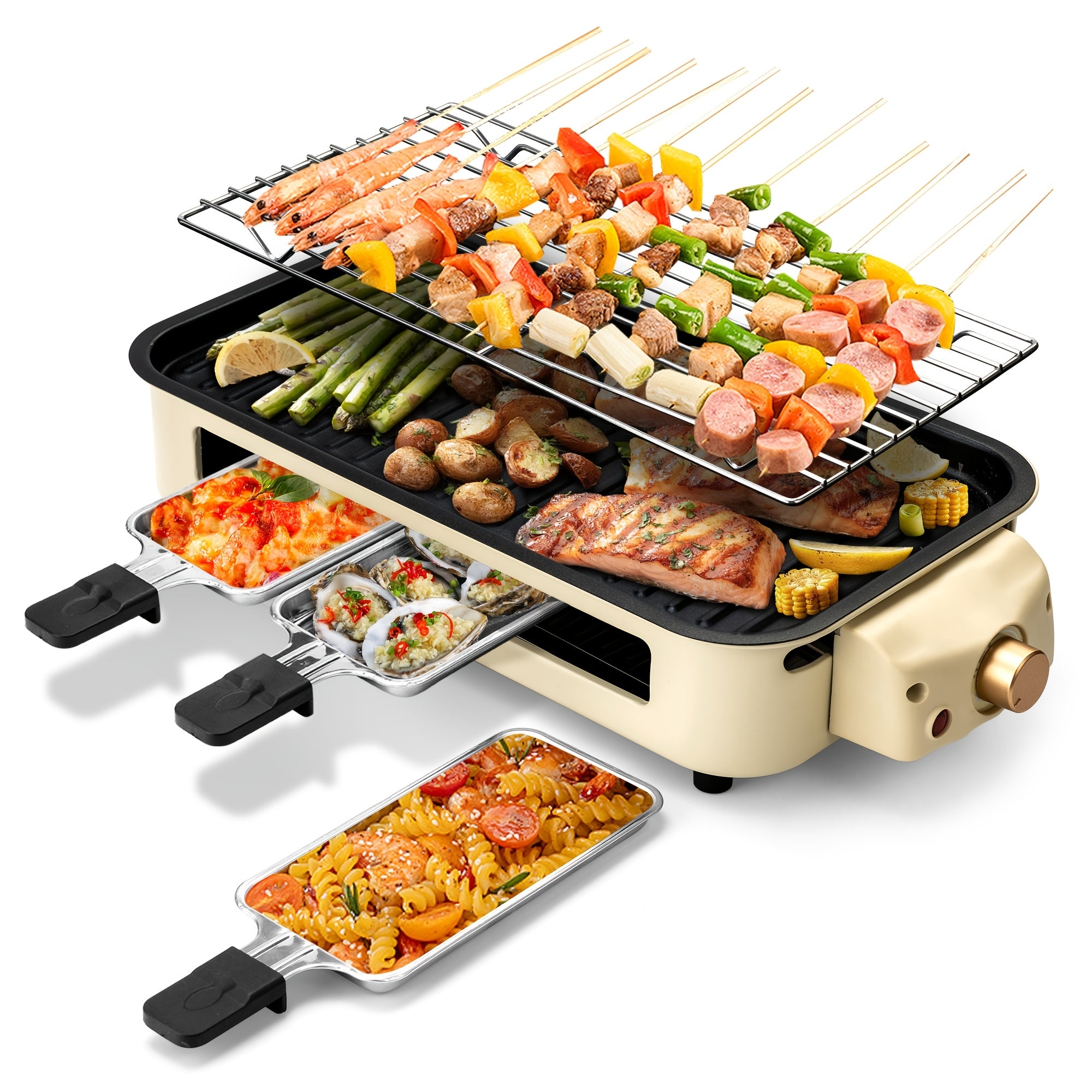 1800W Indoor Electric Grill Smokeless – Removable Non-Stick Plate, Portable BBQ Griddle, Dishwasher Safe, Hot Pot Function, Kitchen Must-Have for Cooking, Parties & Christmas Gifts