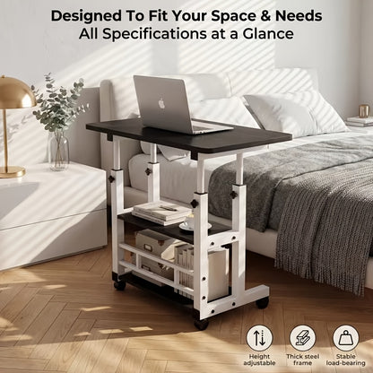 3-Tier Mobile Lifting Desk with Wheels Portable Side Table 3-Layer Storage Space-Saving Laptop Desk for Sofa Bedroom Living Room - Canada