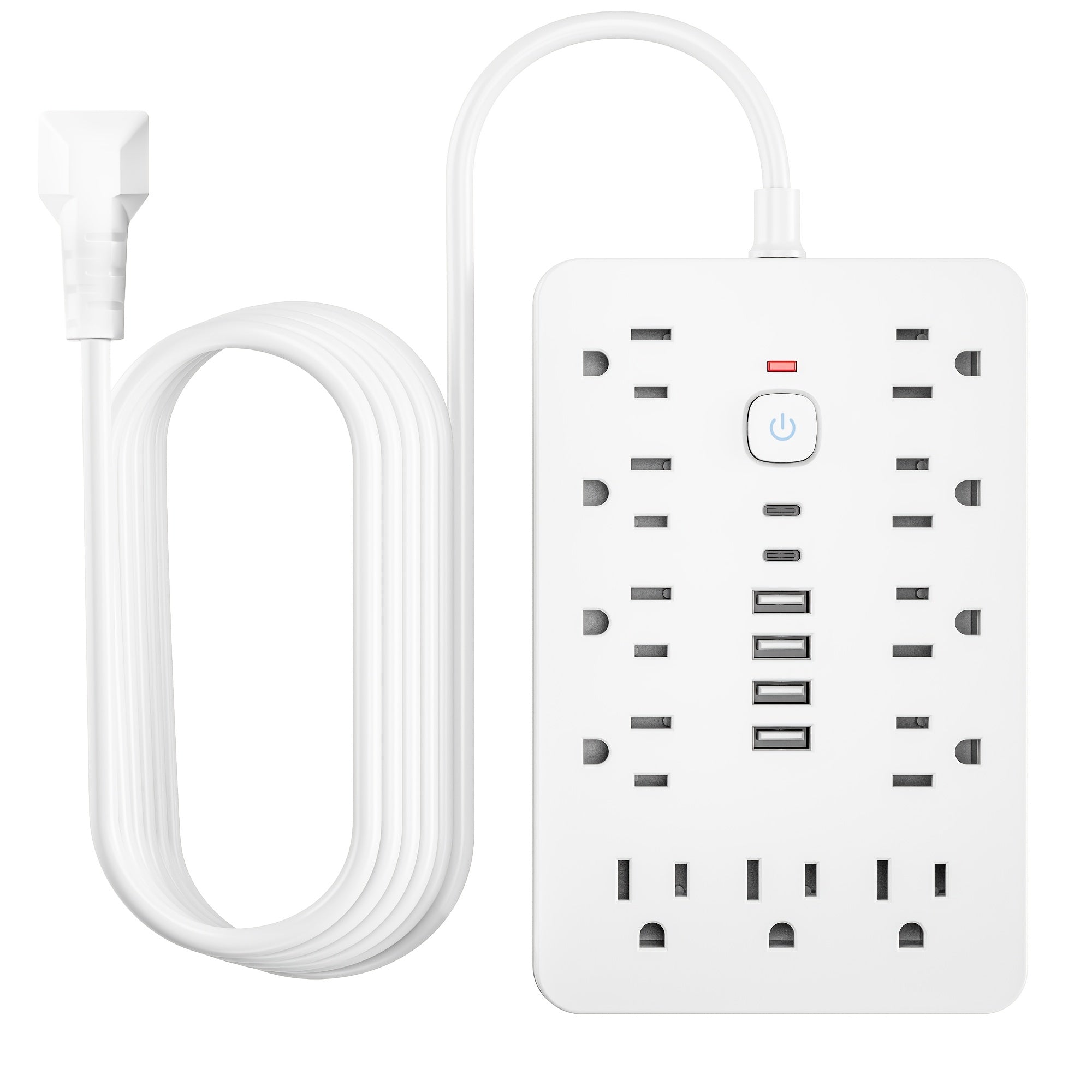 Flat Plug Power Strip Surge Protector 17-in-1 with 11 AC Outlets 4 USB & 2 Type-C Ports – Space-Saving Compact Outlet Expander, 5ft or 10ft Extension Cord for Home Office Kitchen Desk