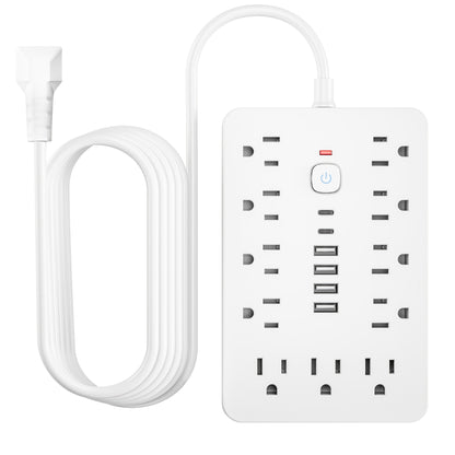 Flat Plug Power Strip Surge Protector 17-in-1 with 11 AC Outlets 4 USB & 2 Type-C Ports – Space-Saving Compact Outlet Expander, 5ft or 10ft Extension Cord for Home Office Kitchen Desk
