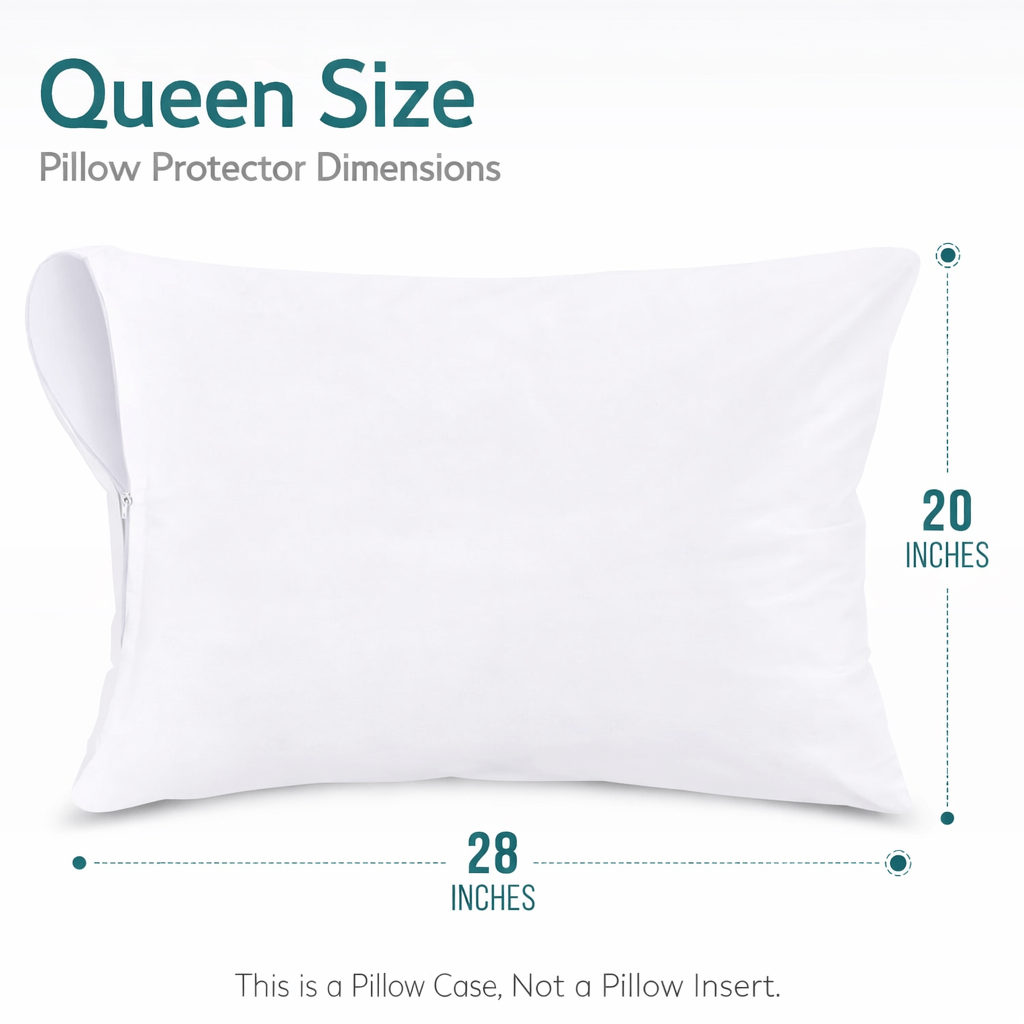 Pack of 4 Waterproof Zippered Pillow Protector, Soft and Nioseless Pillow Protector with Zipper - Waterproof and Machine Washable - Breathable Pillowcases - Protects Pillows from Dirt, Dust and Debris - Zippered Pillow Encasement, Available in Queen, Stan