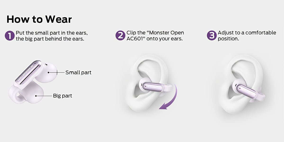 Monster Wireless Open-Ear Headphones with Noise Cancellation, Wireless, Touch Control, -C Charging, Compatible with iPhone/ Smartphones - Gaming, Music,  Calls - Compatible with PS5/PS4/ Switch - Open Back Design for Spatial Sound - Compatible with Smart