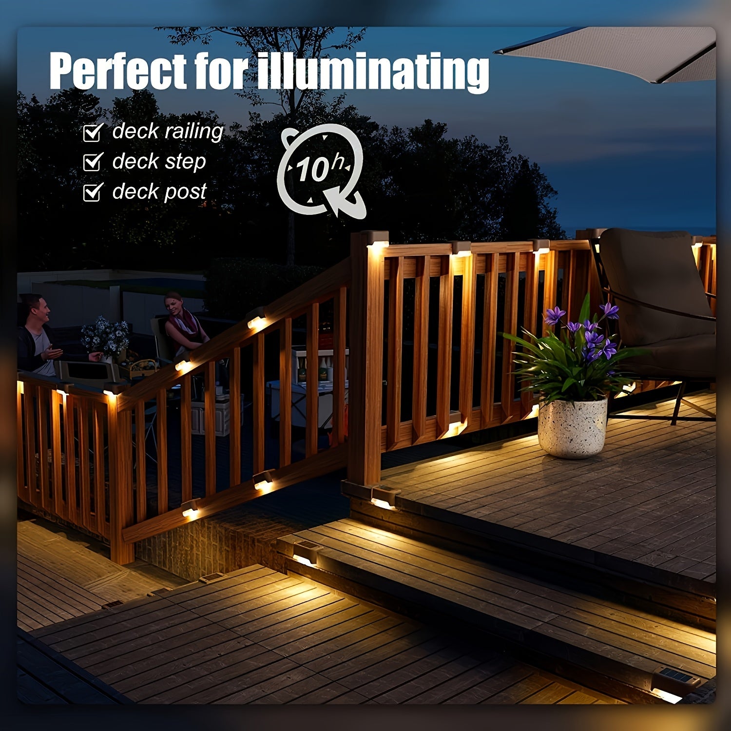 16pcs Solar Garden Step Lights, Deck Lights, Warm/White Embedded Installation, Suitable for Landscape Lighting And Guide Lights in Courtyards, Villas, Stairs, Balconies, And Gardens