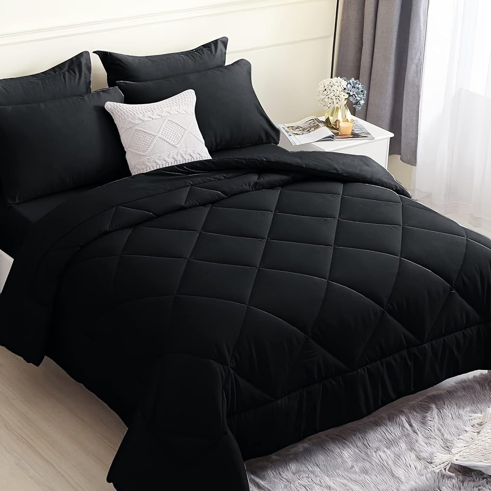 7-Piece Black Comforter Set Bed in a Bag – Ultra-Soft Goose Down Alternative, Premium 1800 Series with Comforter, Flat Sheet, Fitted Sheet, Shams & Pillowcases for All Seasons