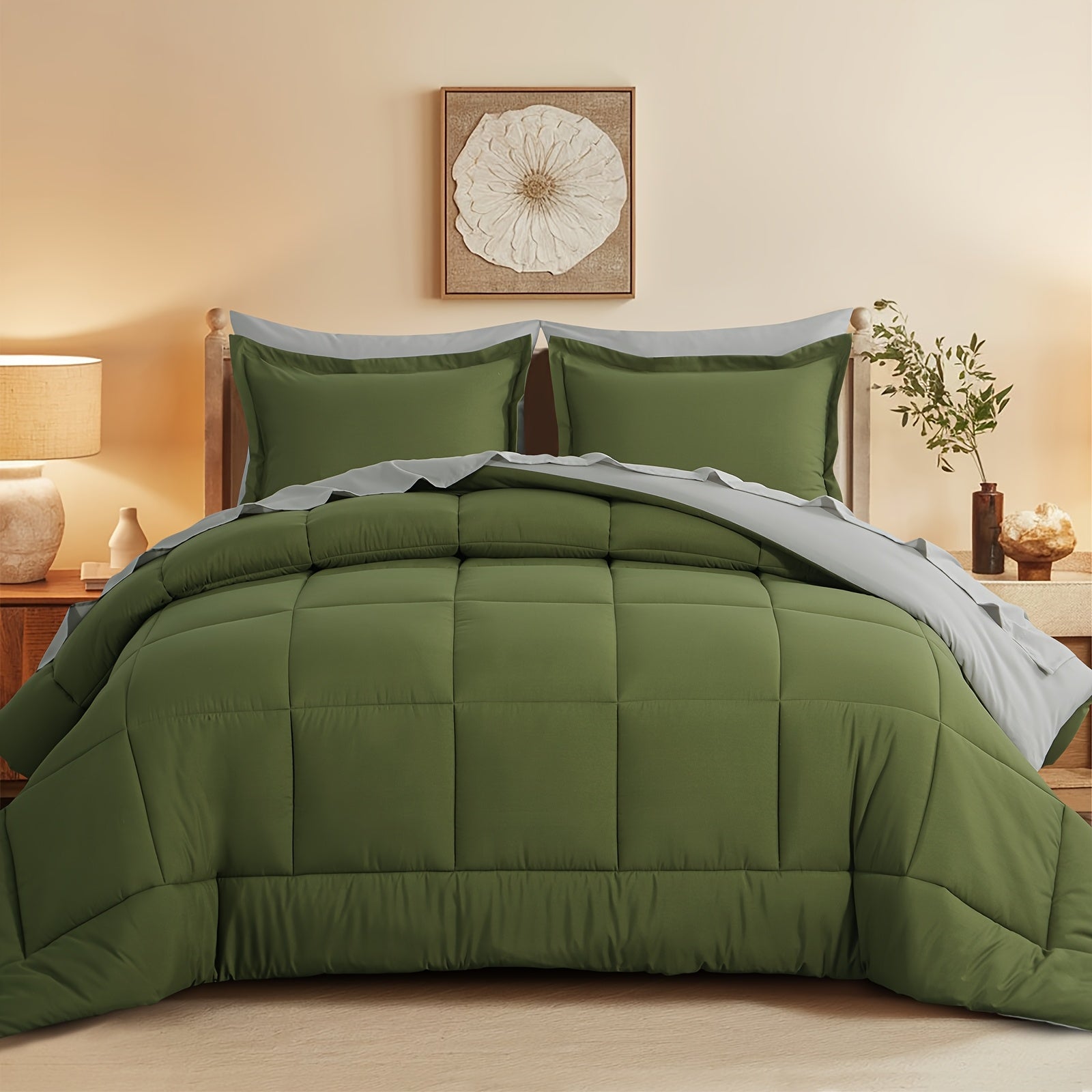 7pcs Reversible Bedding Set Soft Microfiber – Lightweight Breathable Comforter Flat Sheet Fitted Sheet & Pillowcases, All-Season Family Bedding Gift Set