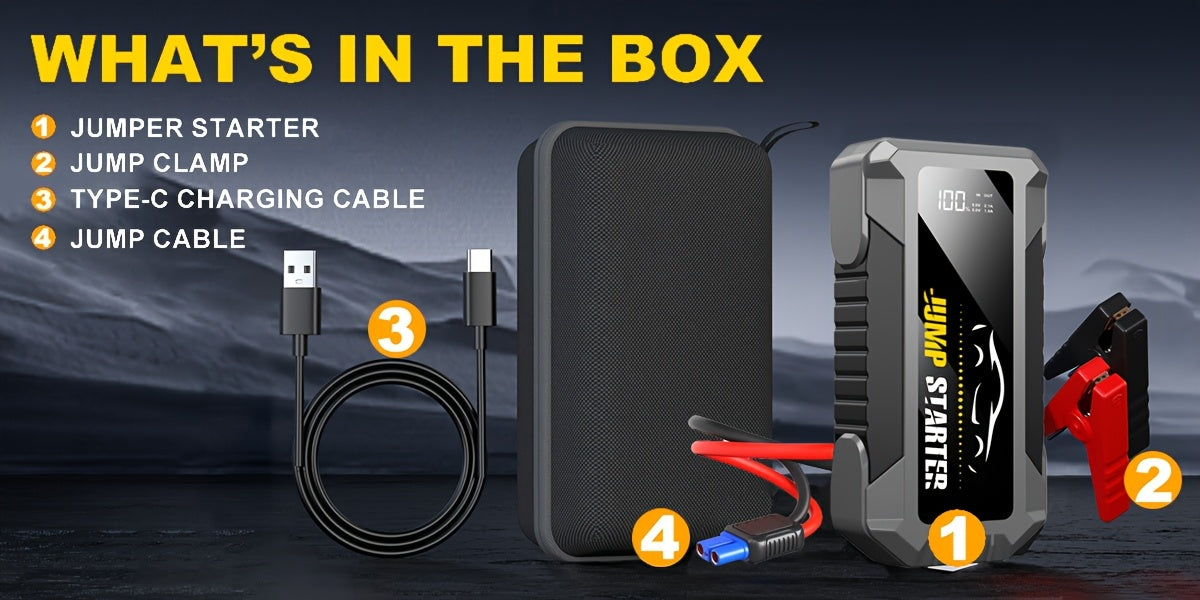 7000A Peak Car Jump Starter Only Optional 7000A Peak Portable Car Jump Starter With Air Pump, Jump Starter Para, Car Accessories Tools, LED Light, Tire Inflator Battery Booster With Led Flashlight And Jumper Cable, Car Battery Charger, Power Bank