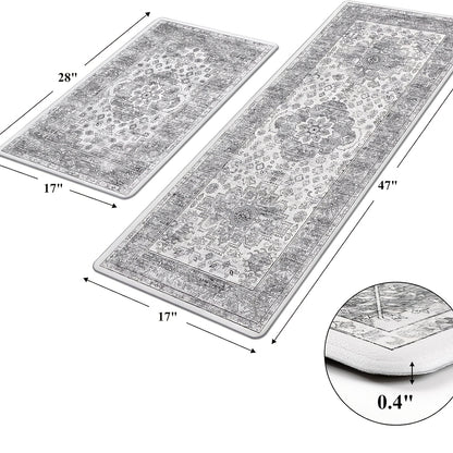 PVC Foam Cushioned Floor Mats 2pcs Non-Slip Quick-Dry – Comfort Standing Runner Rug for Kitchen Dining Room Farmhouse & Modern Home Decor
