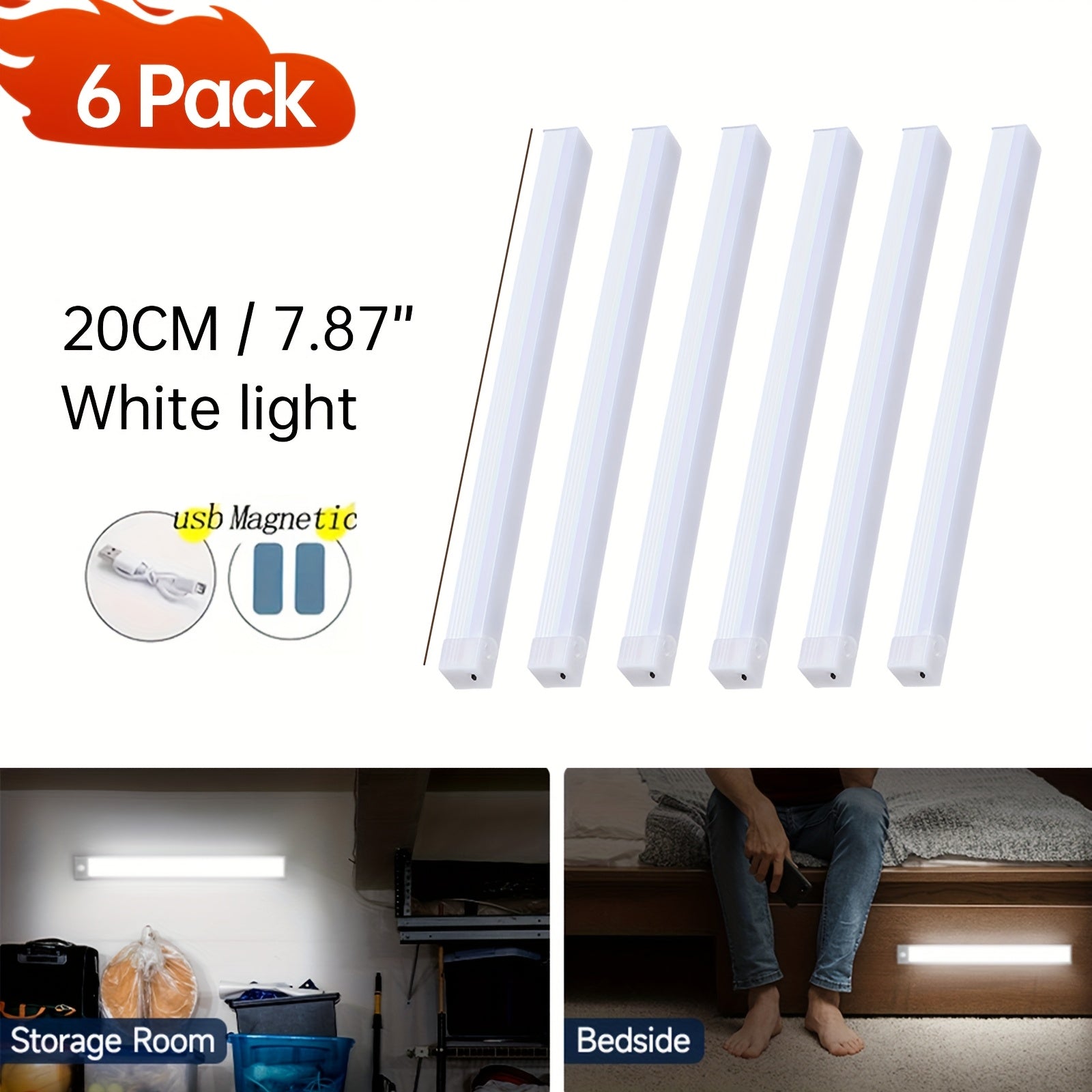 LED Motion Sensor Lights 6 Pack USB Rechargeable – Magnetic Dimmable Wireless Under Cabinet Night Light for Kitchen Bedroom Bathroom Wardrobe Closet Stairs Cupboard, Canada