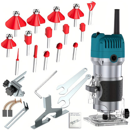 Wood Edge Trimming Machine Kit 800W 35000RPM – Compact Wood Router with Edge Guide & Roller Guide for Precision Trimming, Carving & Woodworking, Includes Milling Cutter Accessories