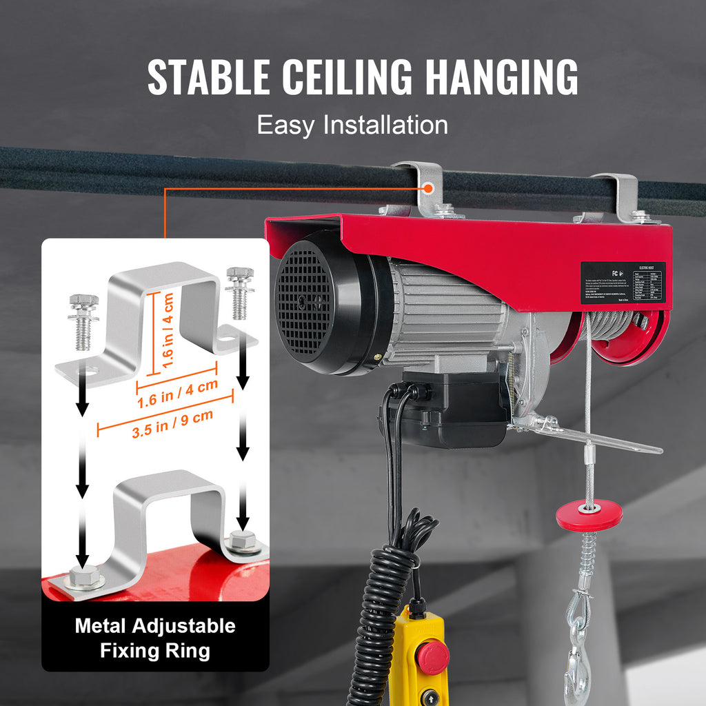 VEVOR Electric Hoist, 440-2200lbs Lifting Capacity, Electric Steel Wire Winch with 14ft Wired Remote Control, 40ft Single Cable Lifting Height & Pure Copper Motor, for Garage Warehouse Factory