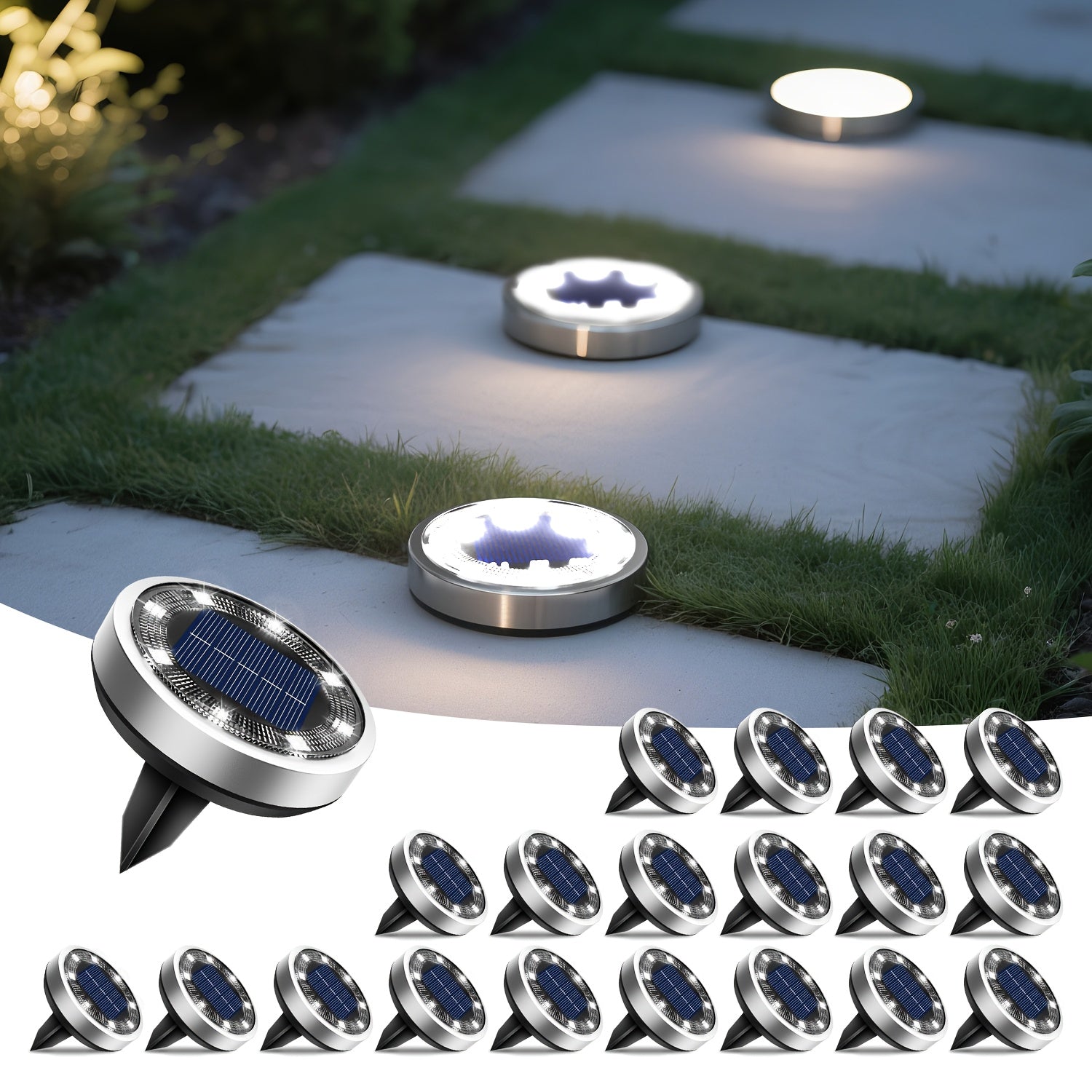 IP44 Solar In-Ground Lights 8 LED – Regular & Mini Versions, Auto On/Off, 4-20 Pack for Garden, Pathway, Driveway, Stairs, Deck & Swimming Pool | ShopVora CA
