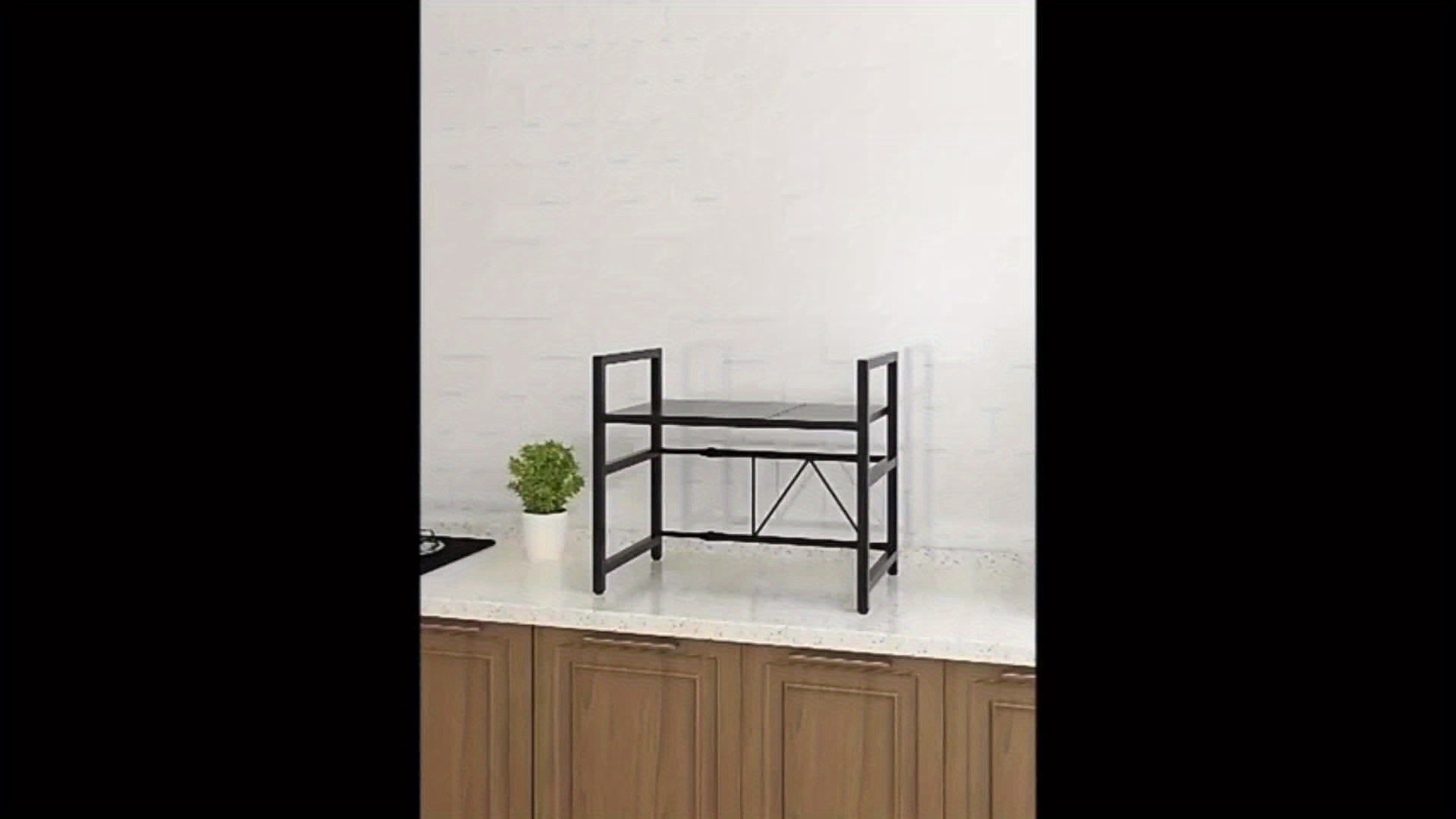 Expandable Microwave Oven Rack Microwave Shelf, Adjustable Width & Height Kitchen Counter Organizer Shelf Stand, Pot Pan Grill Storage Racks, Width 15.75-25.2inch Black