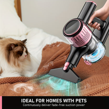 Cordless Vacuum Cleaner 8-in-1 Lightweight Stick Vacuum with LED Display – 3 Suction Modes Anti-Tangle for Hard Floor Carpet Pet Hair, Pink Wireless Home Vacuum