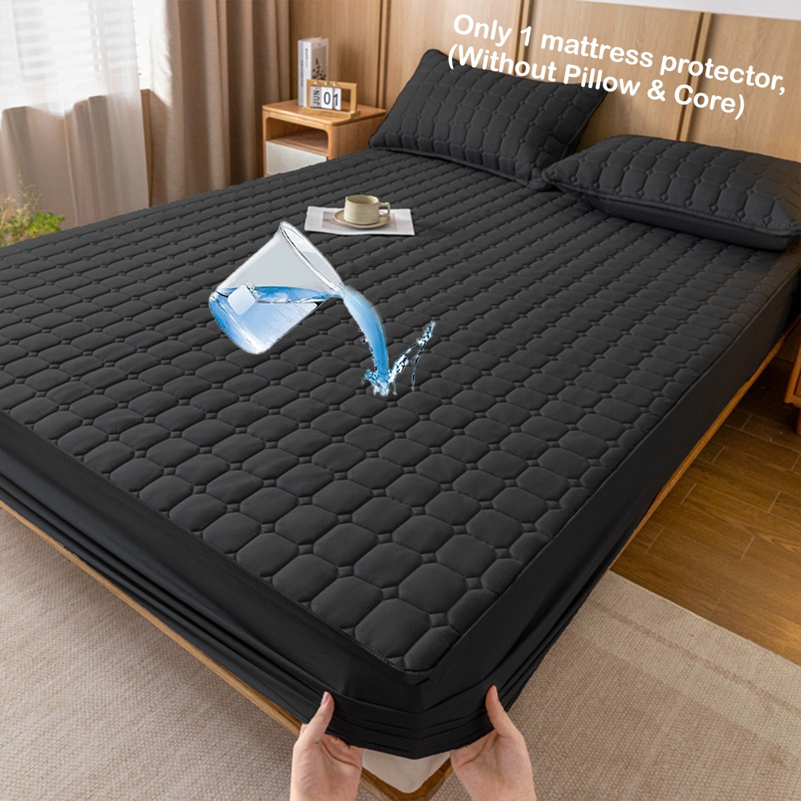 Waterproof Fitted Sheet Mattress Protector – Soft Quilted Breathable Bed Cover, Machine Washable, Fade-Resistant, Twin Full Queen King, Grey White Blue Black