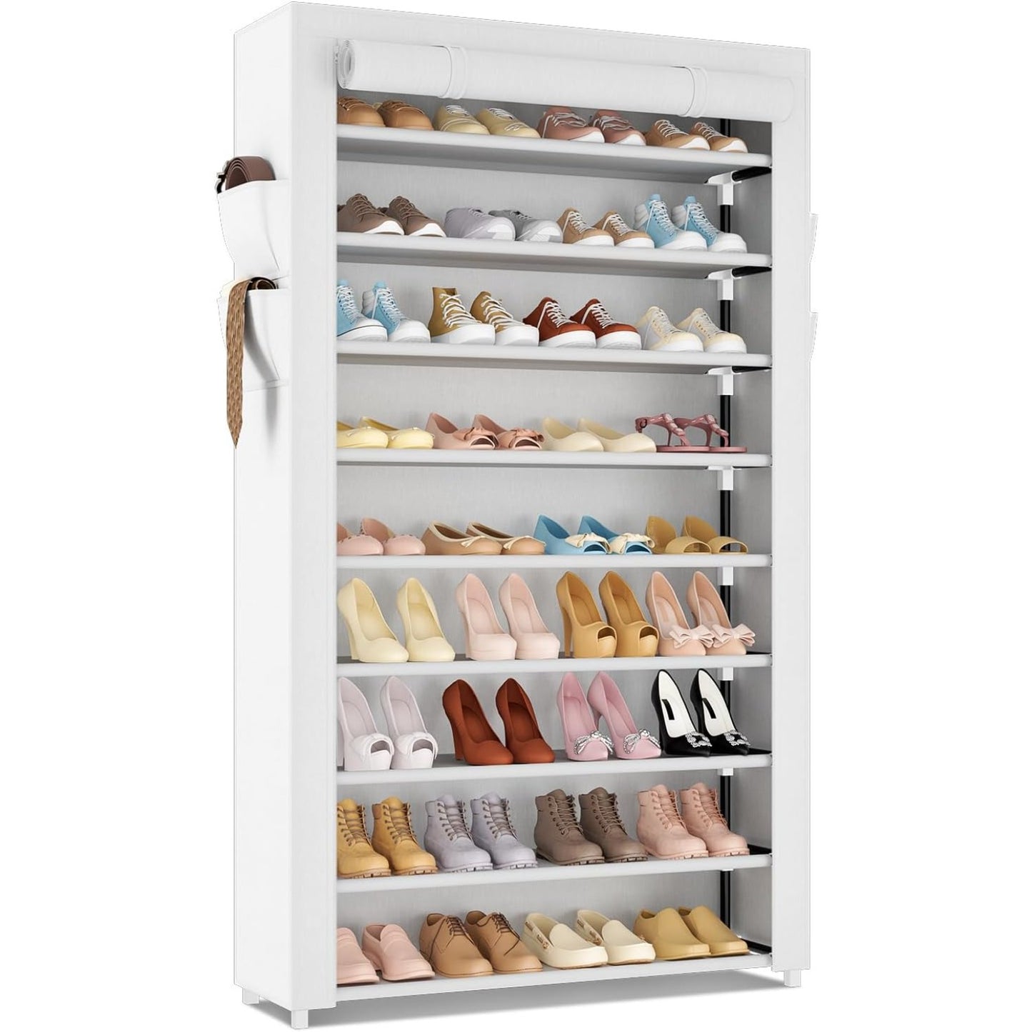 10-Tier Covered Shoe Rack Organizer 40-50 Pairs – Large Capacity Vertical Shoe Shelf with Cover for Closet Entryway Dorm Bedroom Canada