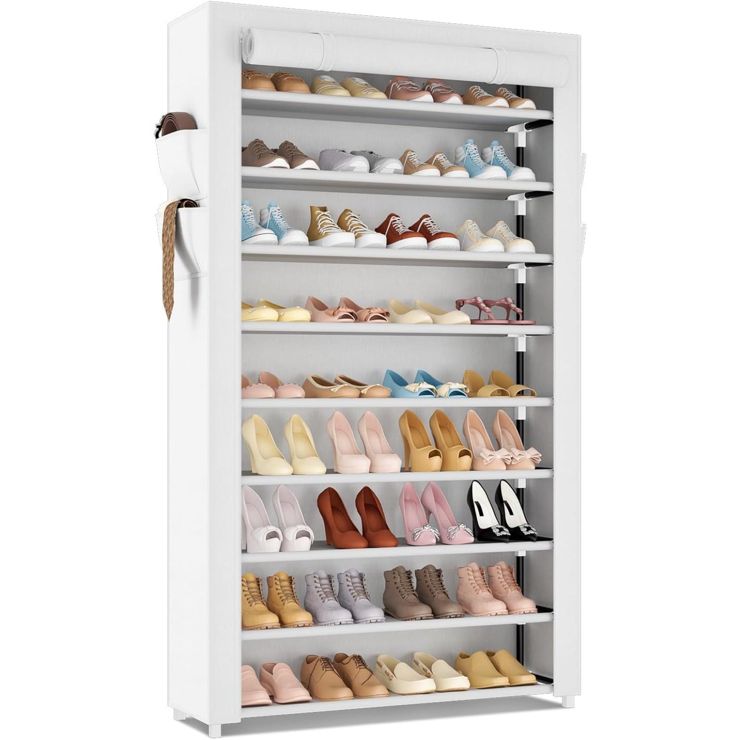 Shoe Rack with Covers - 10 Tiers Tall Shoe Rack Organizer Large Capacity Shoe Shelf Storage 40-50 Pairs Space Saving Vertical Shoe Storage Organizer for Closet, Entryway, Dorm, Bedroom