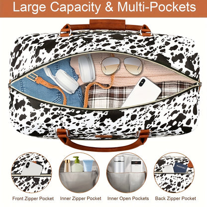 Women's Cow Pattern Duffle Bag Set 3-Piece Oxford Weekender Tote with Shoe Compartment – Large Carry-On Travel Bag for Overnight Trips, Airport & Weekend Getaways | ShopVora CA