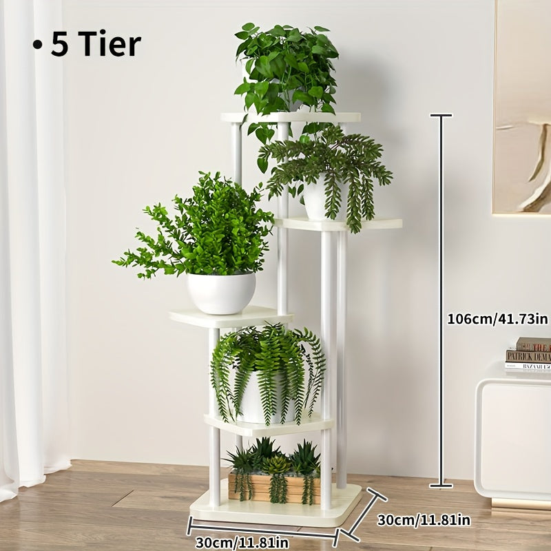 Wooden Tiered Plant Stand 4 5 or 6 Layer Flower Shelf Planter Rack in Black or White – Freestanding Indoor Multi-Tier Display Stand for Multiple Flower Pots, Living Room, Balcony & Home Decor