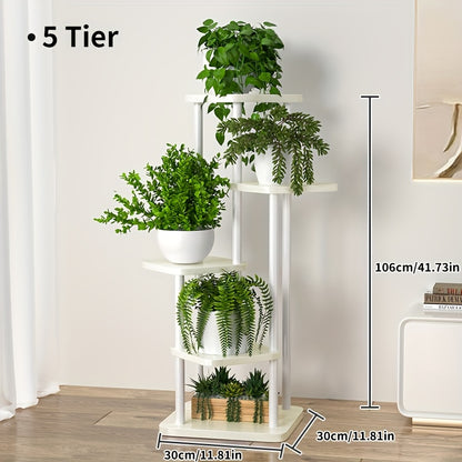 Wooden Tiered Plant Stand 4 5 or 6 Layer Flower Shelf Planter Rack in Black or White – Freestanding Indoor Multi-Tier Display Stand for Multiple Flower Pots, Living Room, Balcony & Home Decor